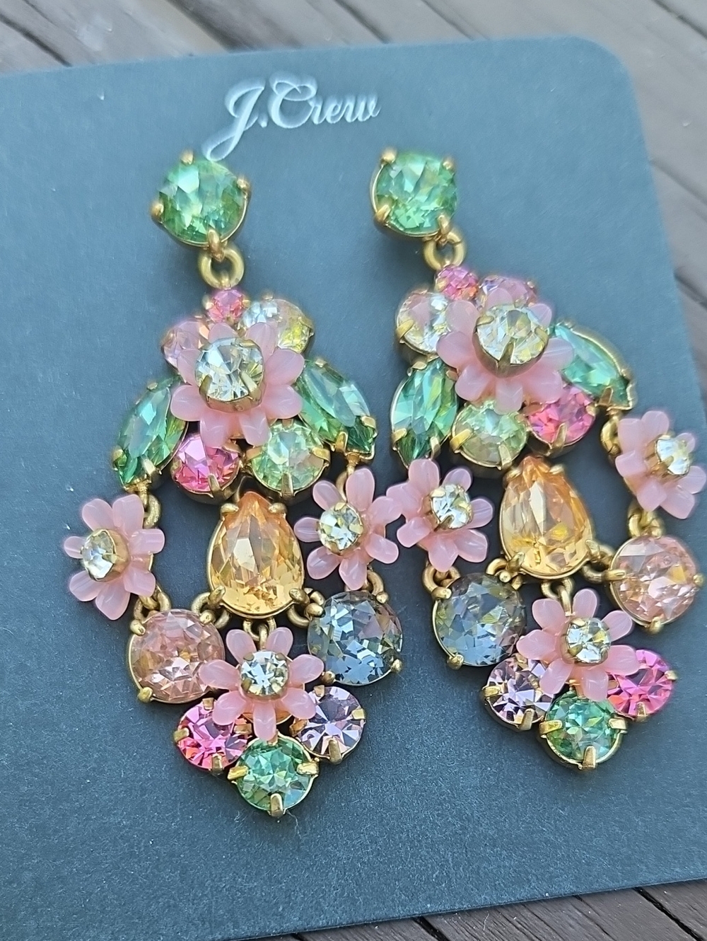 NWT! J.Crew Multicolor Floral Crystal Drop Earrings
